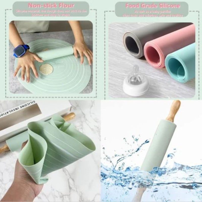 Silicone Dough Mat Rolling Pin Set