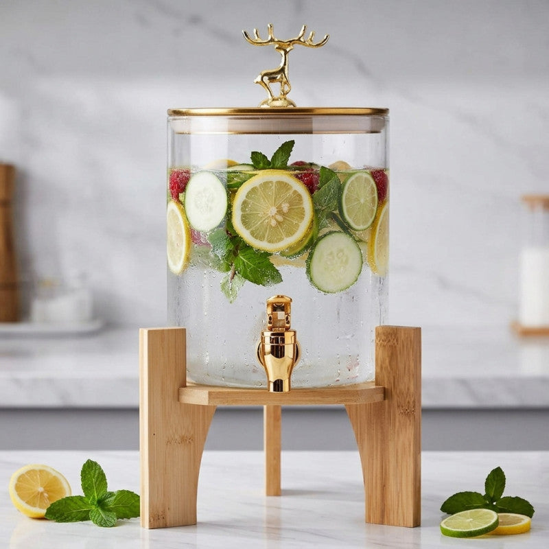 Glass Beverage Dispenser with Bamboo Stand 3.6 Liter