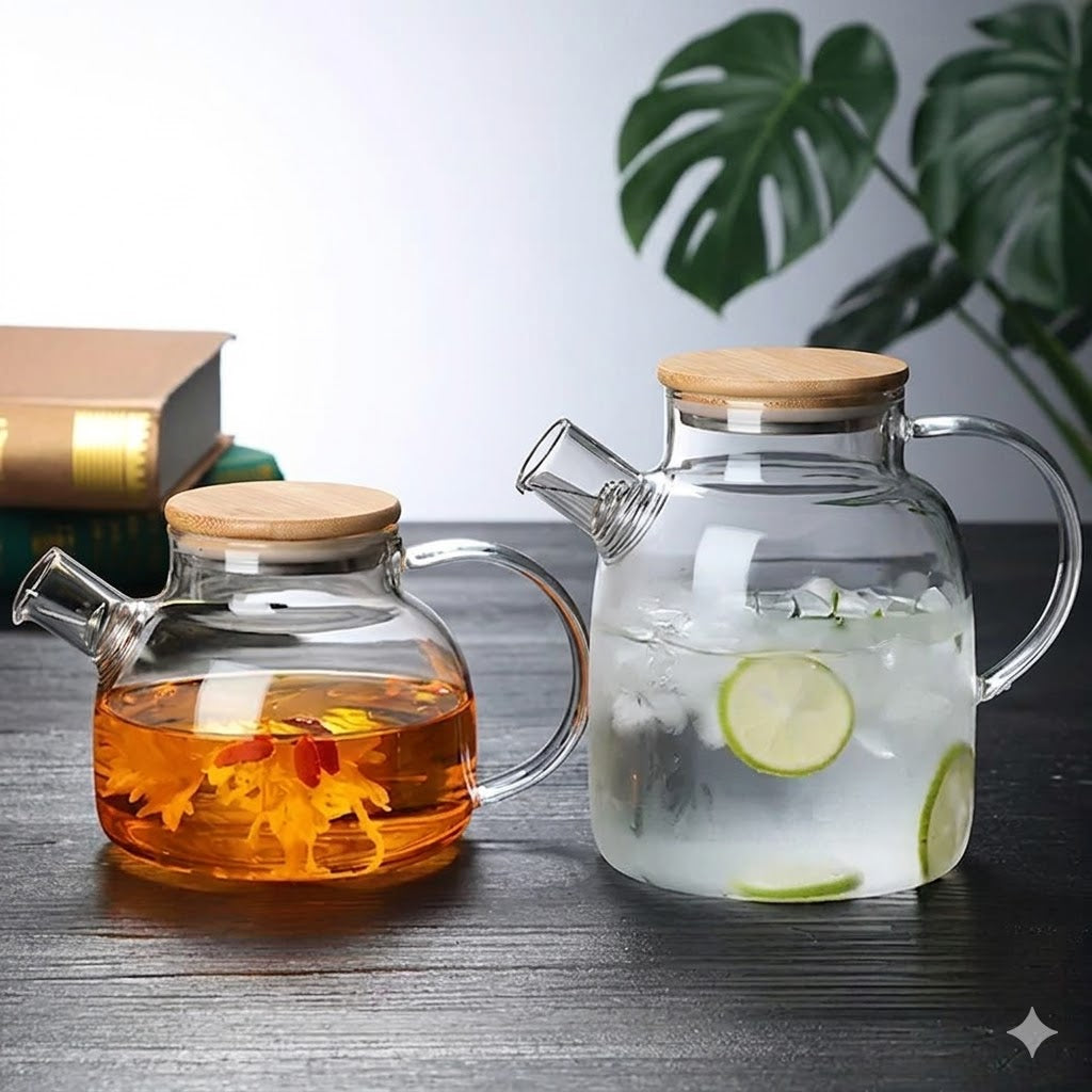 Transparent Glass Teapot With Wooden Lid