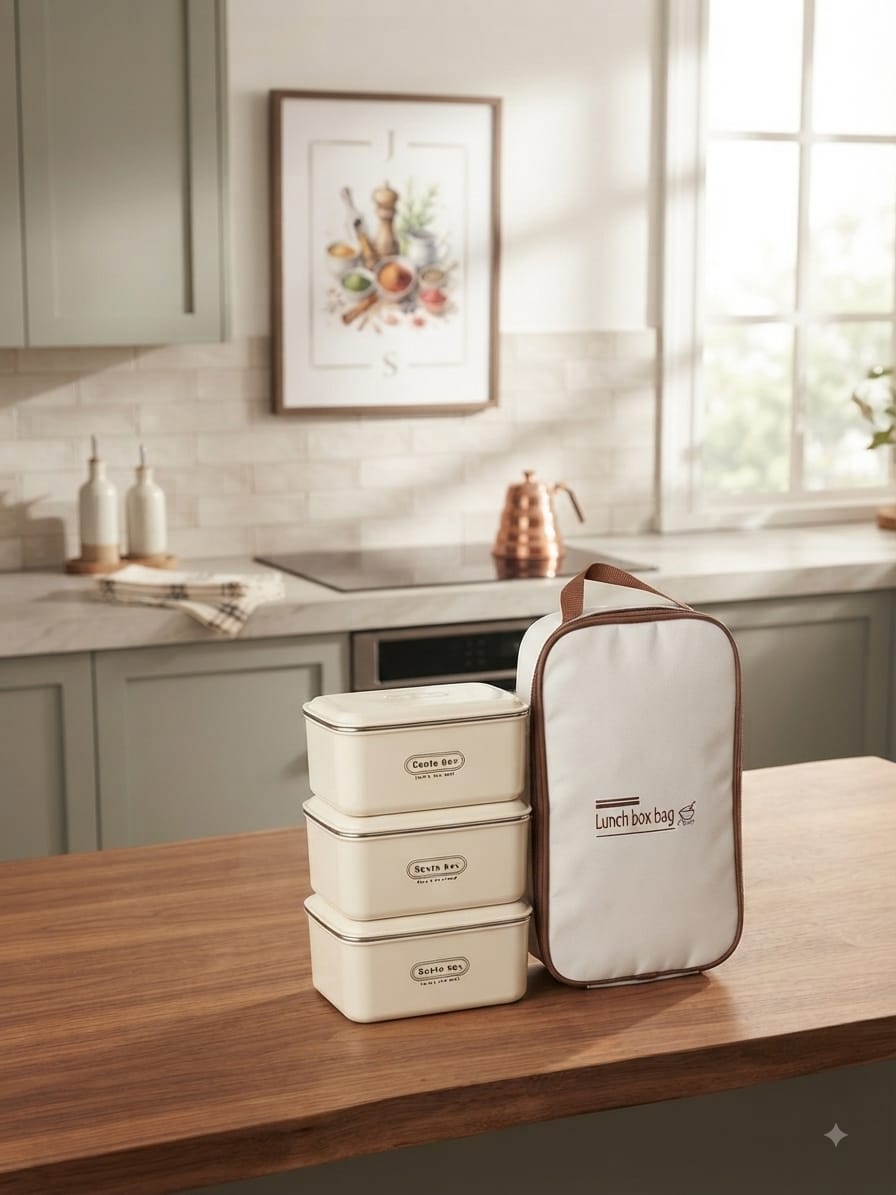 3in1 Portable Stainless Steel Lunch Box with Insulated Bag Rectangle