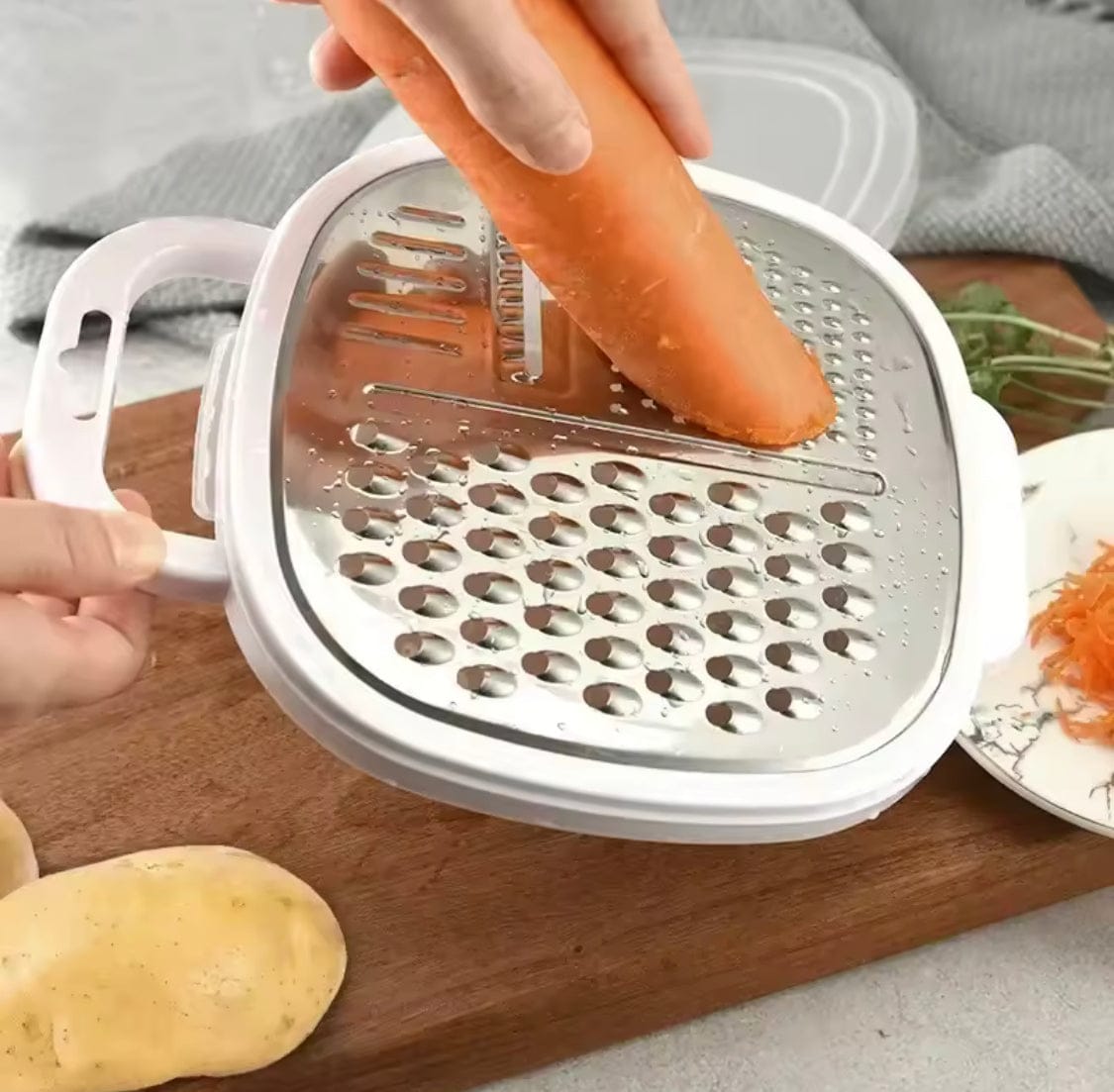 4-in-1 Multi Grater with Container Case & Plastic Lid Cover – Cheese & Veggie Grater