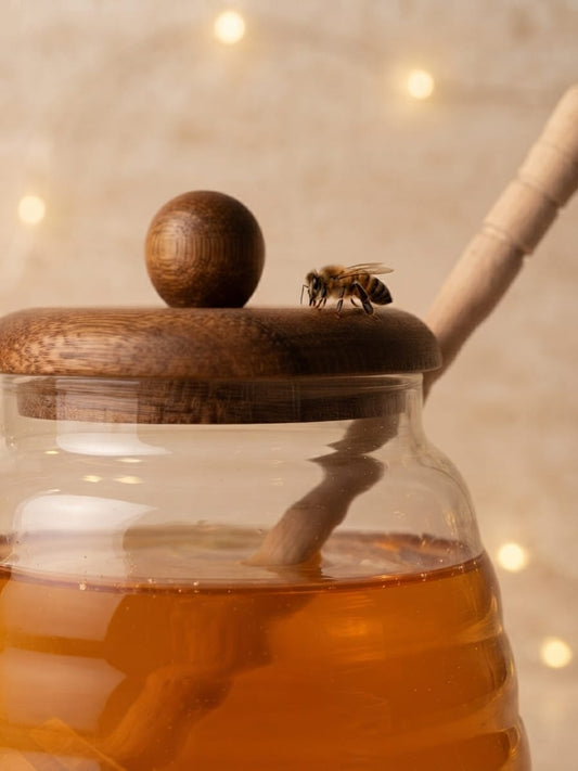Premium Glass Honey Jar with Wooden Lid & Honey Dipper