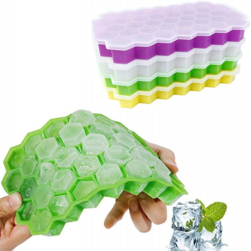Silicone Honeycomb Ice Cube Tray + Lid Jelly Mould Freezer Maker Chocolate Mold