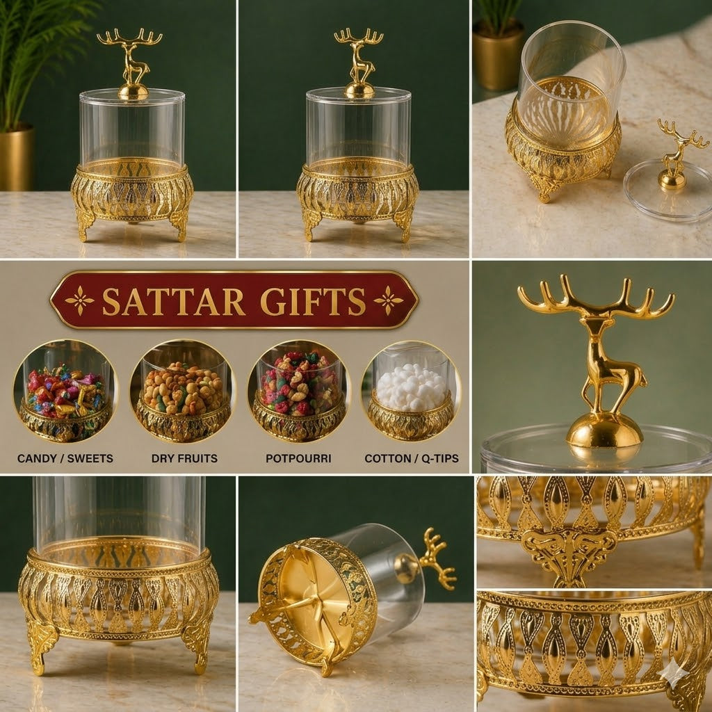 Luxury Crystal Storage Jar Set with Decorative Deer Lid – 3 Pcs Elegant Organizer