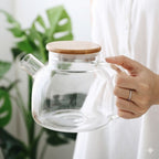 Transparent Glass Teapot With Wooden Lid
