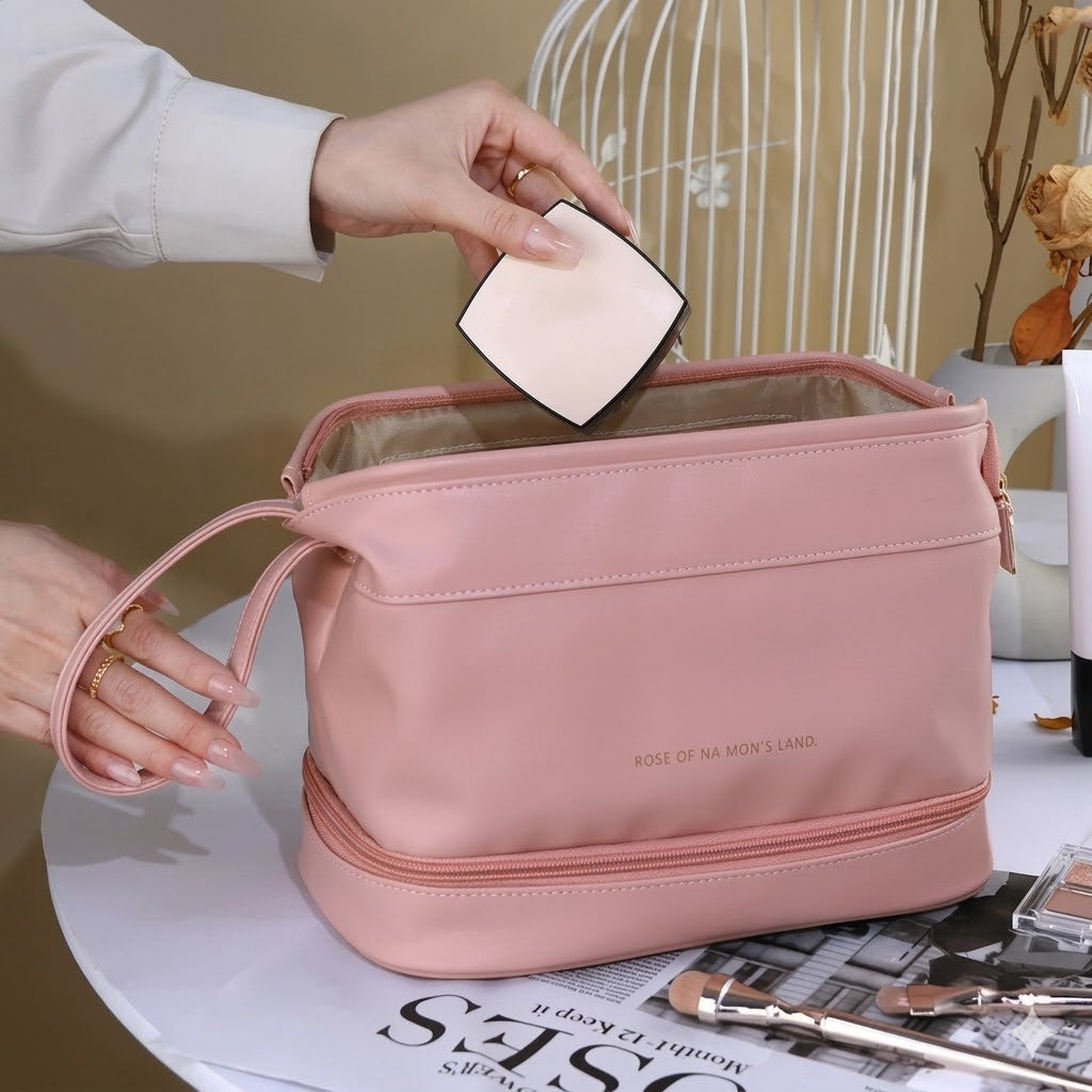 Double Layer Leather Cosmetic Pouch