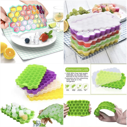 Silicone Honeycomb Ice Cube Tray + Lid Jelly Mould Freezer Maker Chocolate Mold