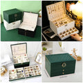 Multifunctional Three Layer Leather Jewelry Box with Lock Earrings Jewelry Storage Box