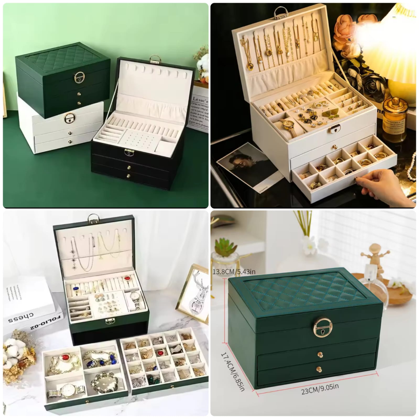 Multifunctional Three Layer Leather Jewelry Box with Lock Earrings Jewelry Storage Box