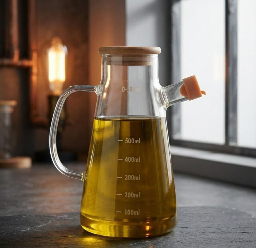 Premium Glass Oil Dispenser Bottle with Wooden Lid - 1000ML
