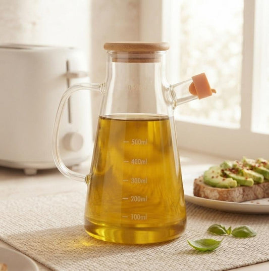 Premium Glass Oil Dispenser Bottle with Wooden Lid - 1000ML