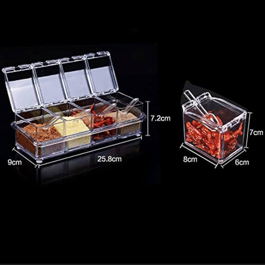 4pcs Crystal Seasoning Storage Container with Spoon and Clear Seasoning Rack