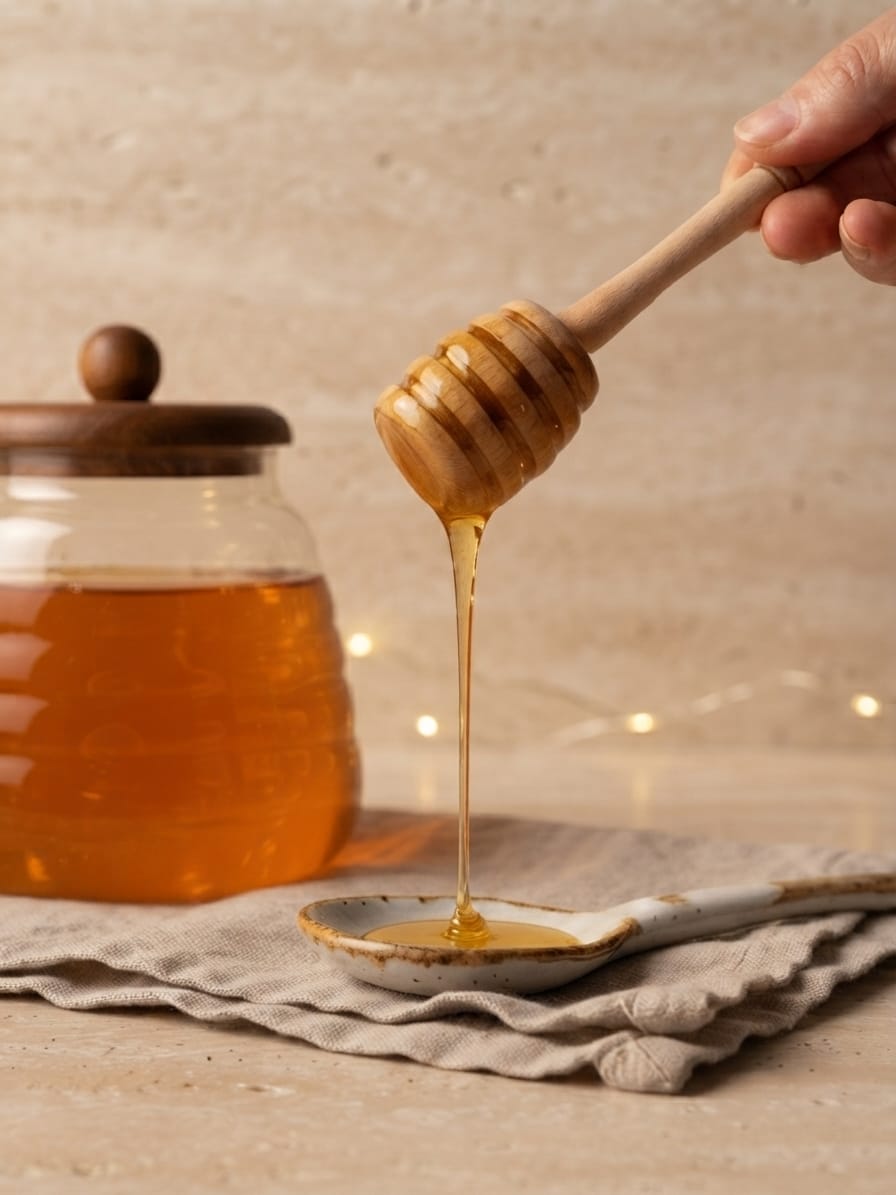 Premium Glass Honey Jar with Wooden Lid & Honey Dipper
