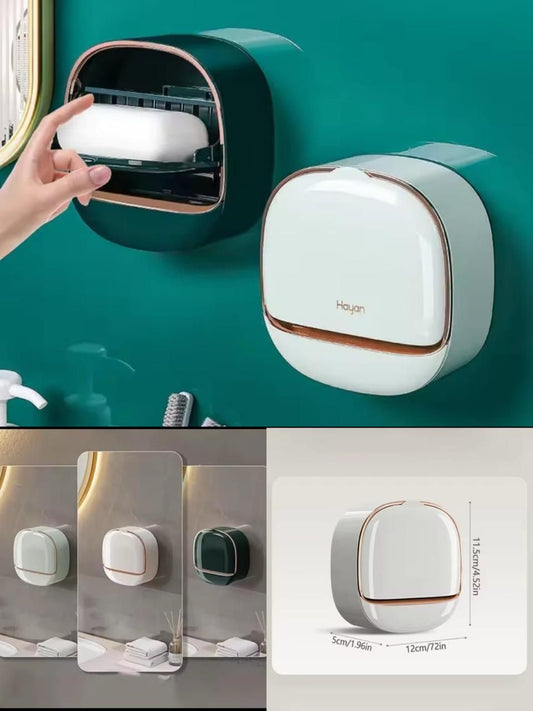 Wall Mounted Soap Holder With Lid And Drain Tray