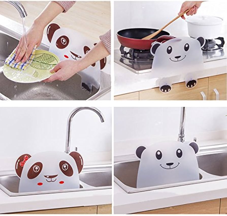 Kitchen Sink Guard, Cute Panda Anti Water Baffle Board with Attached Kitchen Sink Tool