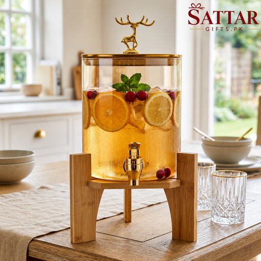Glass Beverage Dispenser with Bamboo Stand 3.6 Liter