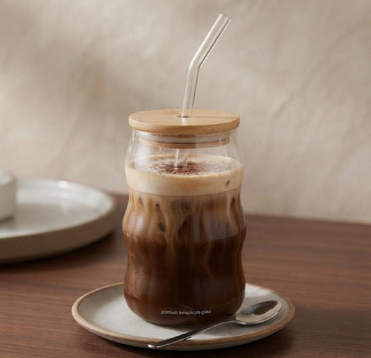 Premium Glass Mason Jar with Bamboo Lid & Glass Straw