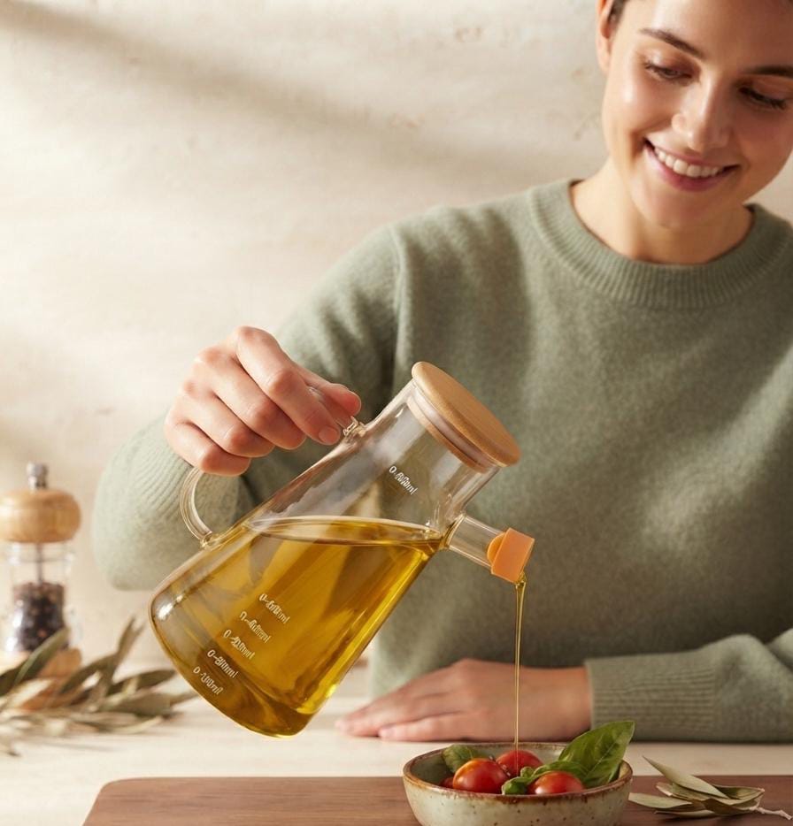 Premium Glass Oil Dispenser Bottle with Wooden Lid - 1000ML