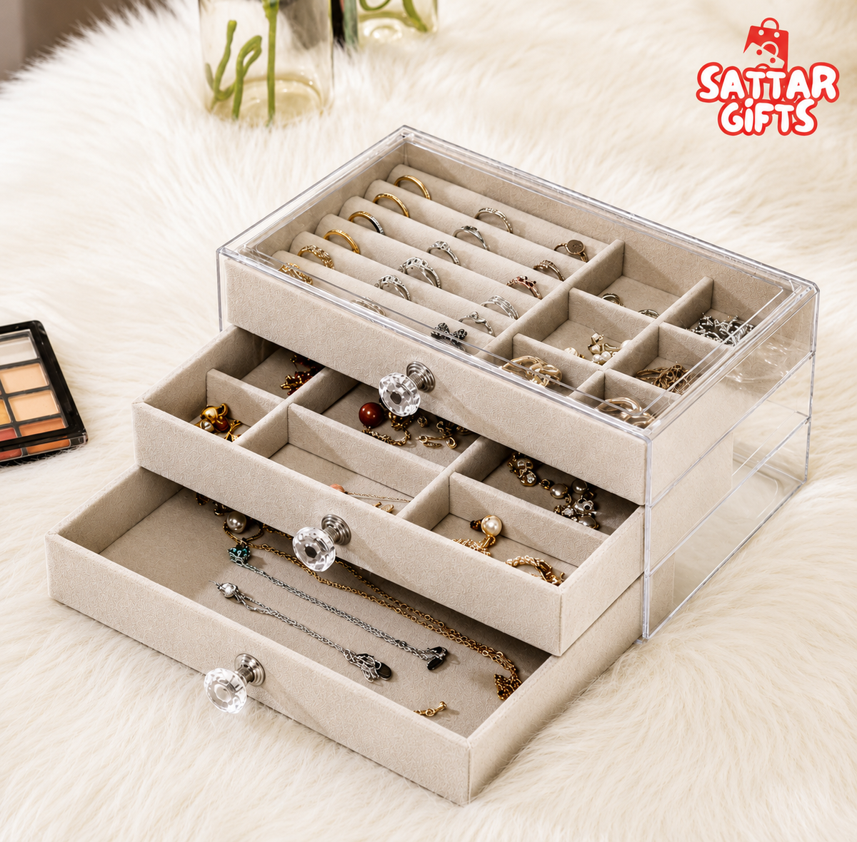 3 Drawer Jewellery Organizer with Acrylic Box