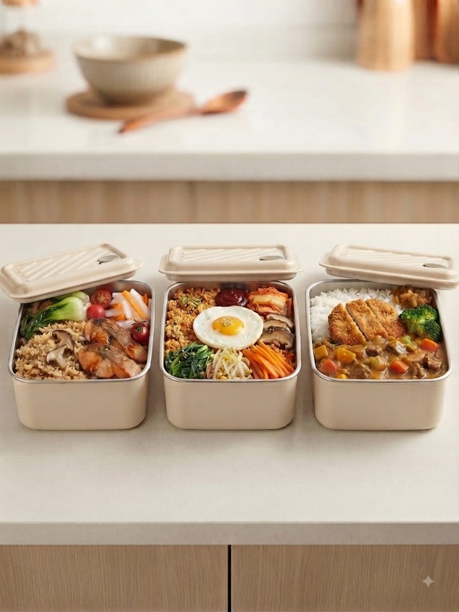 3in1 Portable Stainless Steel Lunch Box with Insulated Bag Rectangle