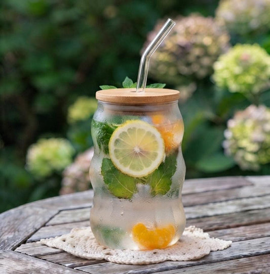 Premium Glass Mason Jar with Bamboo Lid & Glass Straw