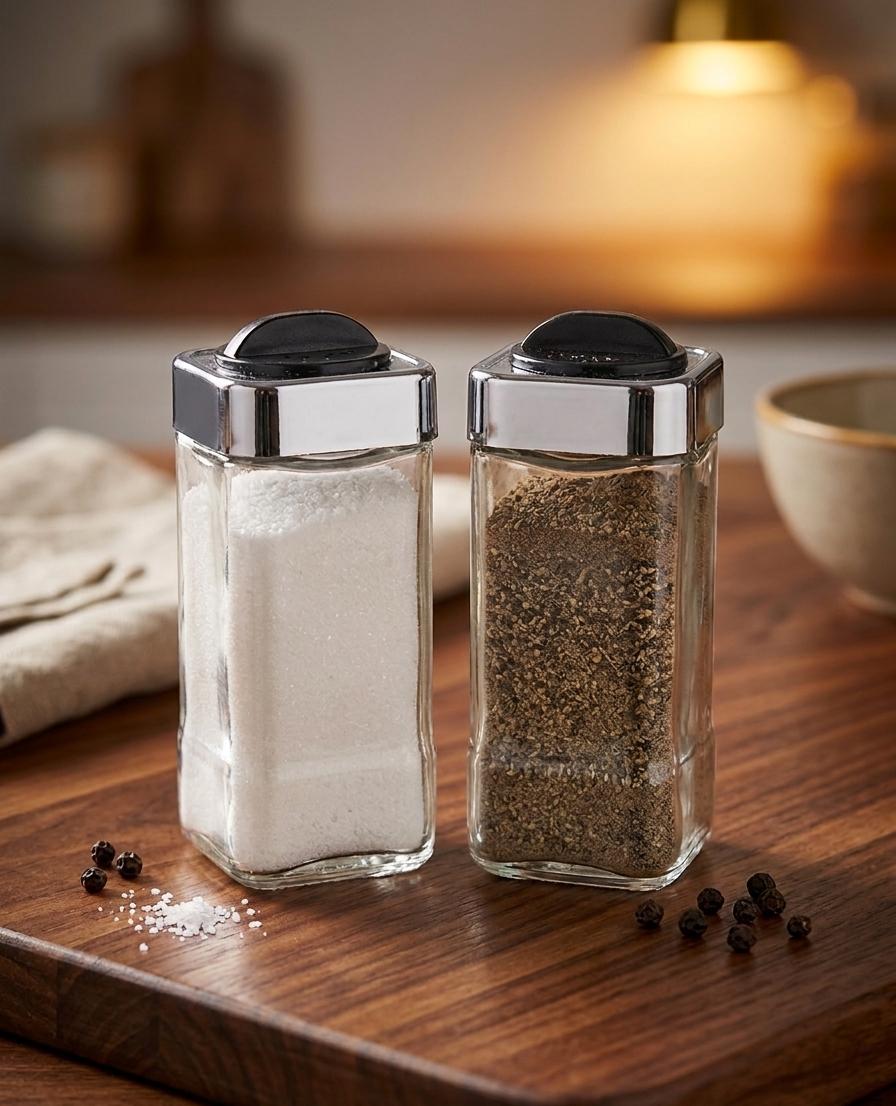 EliteChrome Glass Salt & Pepper Shaker Set