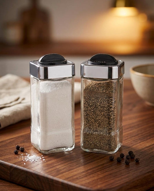 EliteChrome Glass Salt & Pepper Shaker Set