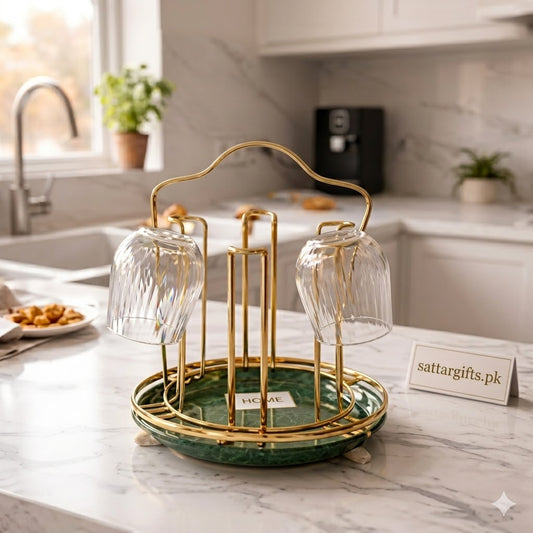 Luxury Golden Glass Stand Holder with Tray