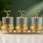 Luxury Crystal Storage Jar Set with Decorative Deer Lid – 3 Pcs Elegant Organizer