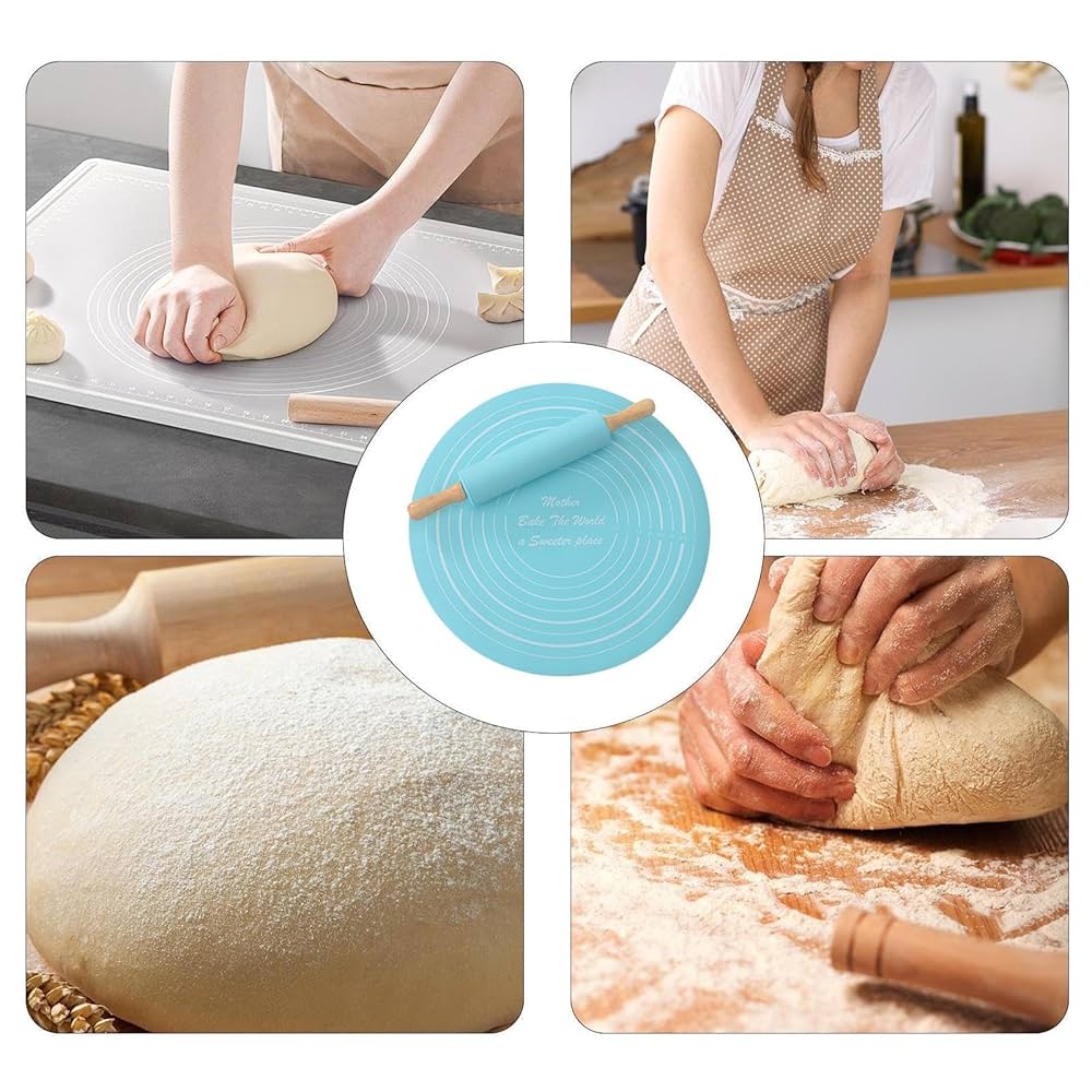 Silicone Dough Mat Rolling Pin Set