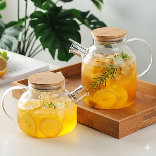 Transparent Glass Teapot With Wooden Lid