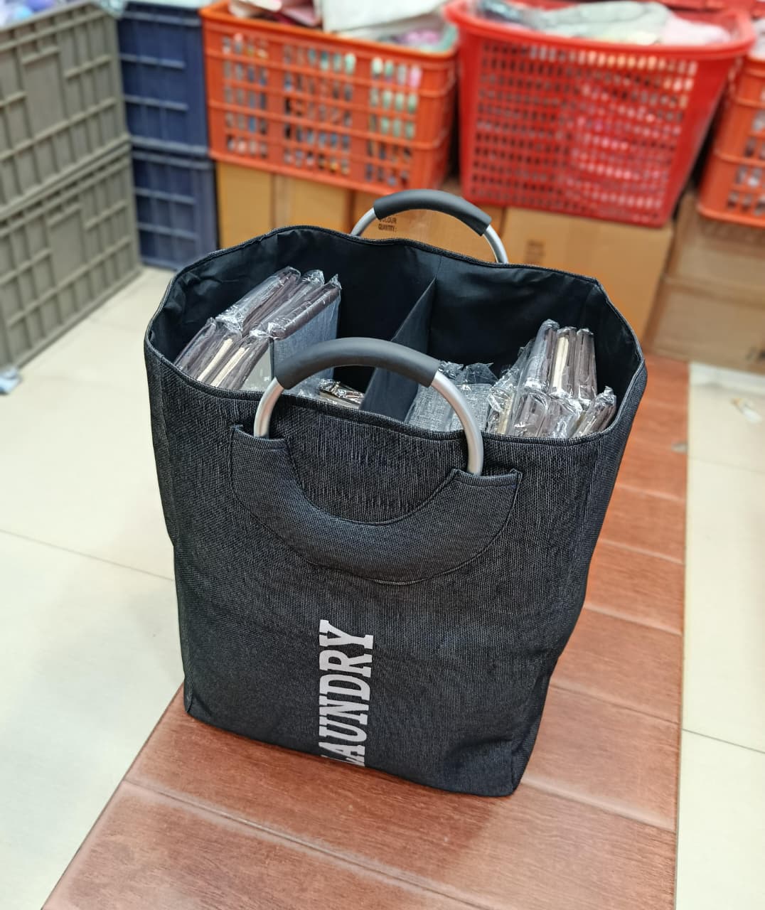 Foldable Laundry Basket with Aluminium Handle