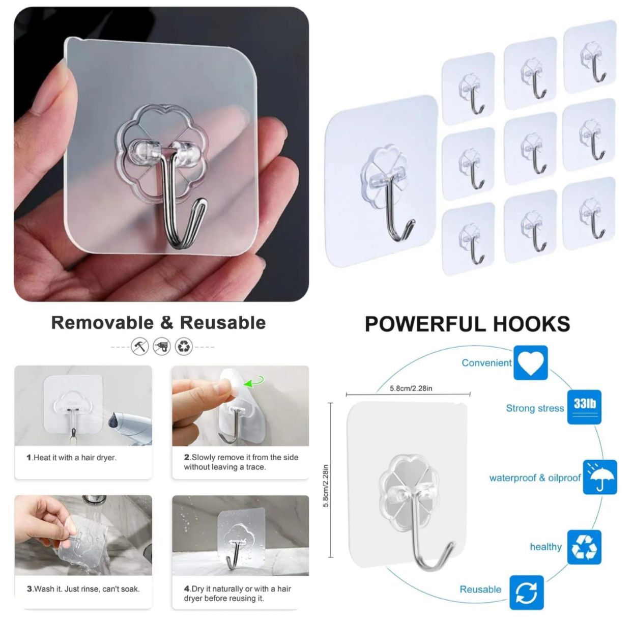 PACK OF 10 ADHESIVE SINGLE HOOK