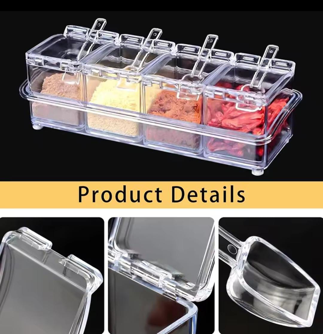 4pcs Crystal Seasoning Storage Container with Spoon and Clear Seasoning Rack