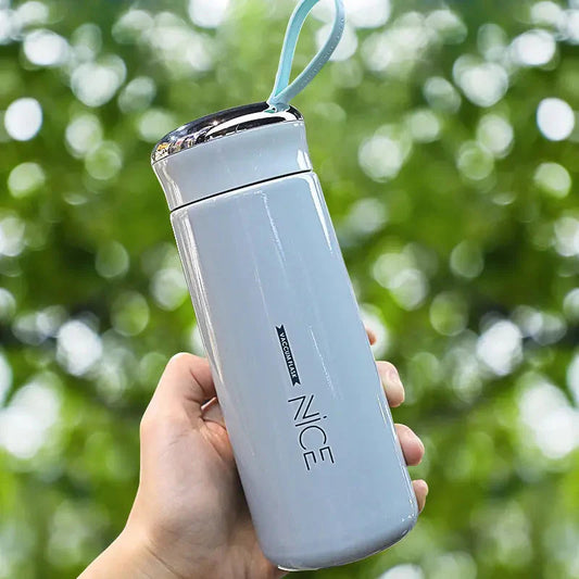 NICE 400ml Water Bottles Glass and Plastic Double Wall Vacuum Insulation Hot & Cold Thermos Flask Easy to Carry Travel Water Bottles