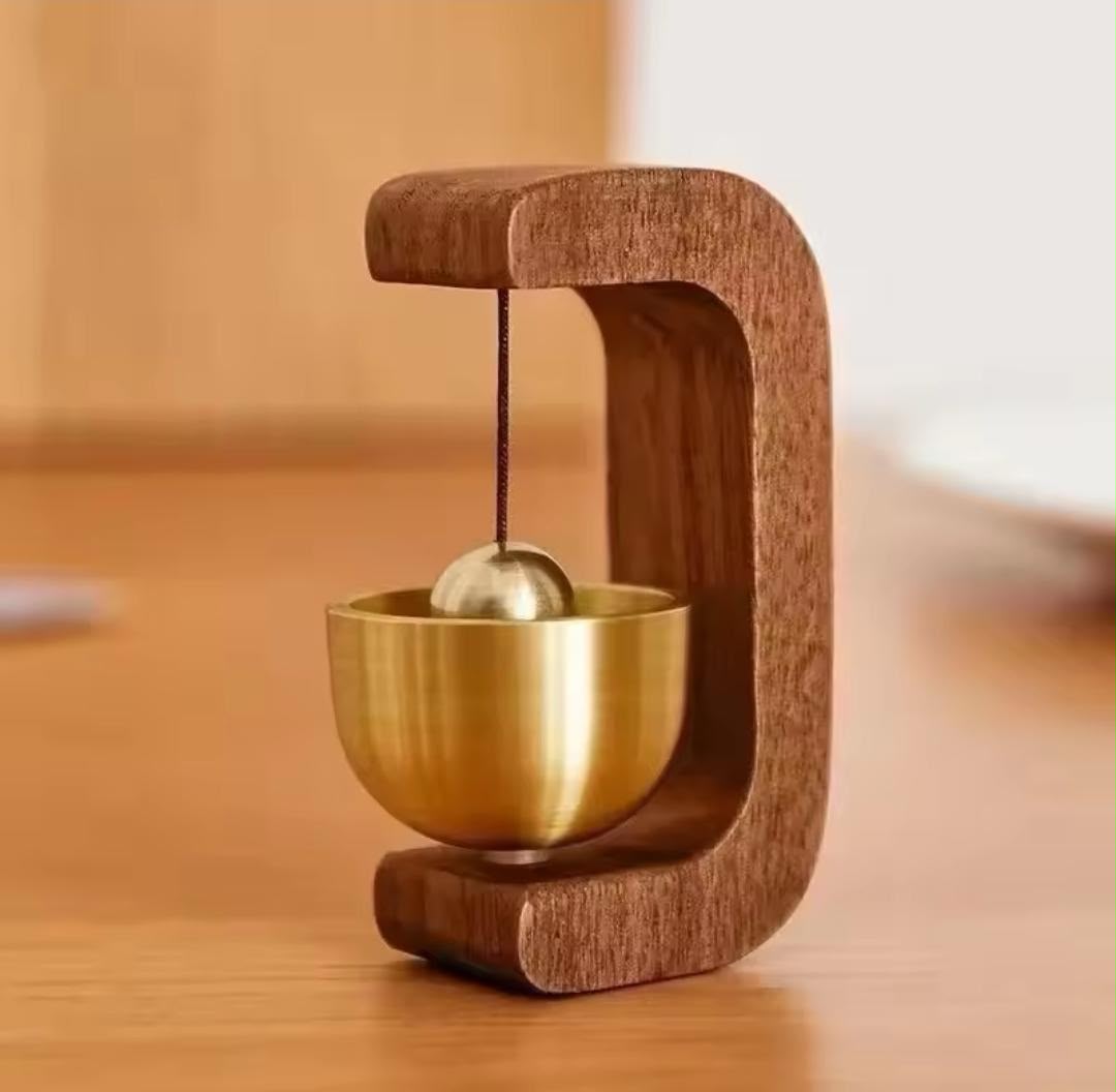 Japanese Aesthetic Wooden Door Bell – Soft Brass Chime