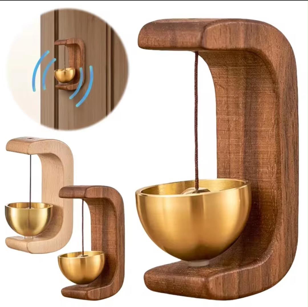 Japanese Aesthetic Wooden Door Bell – Soft Brass Chime