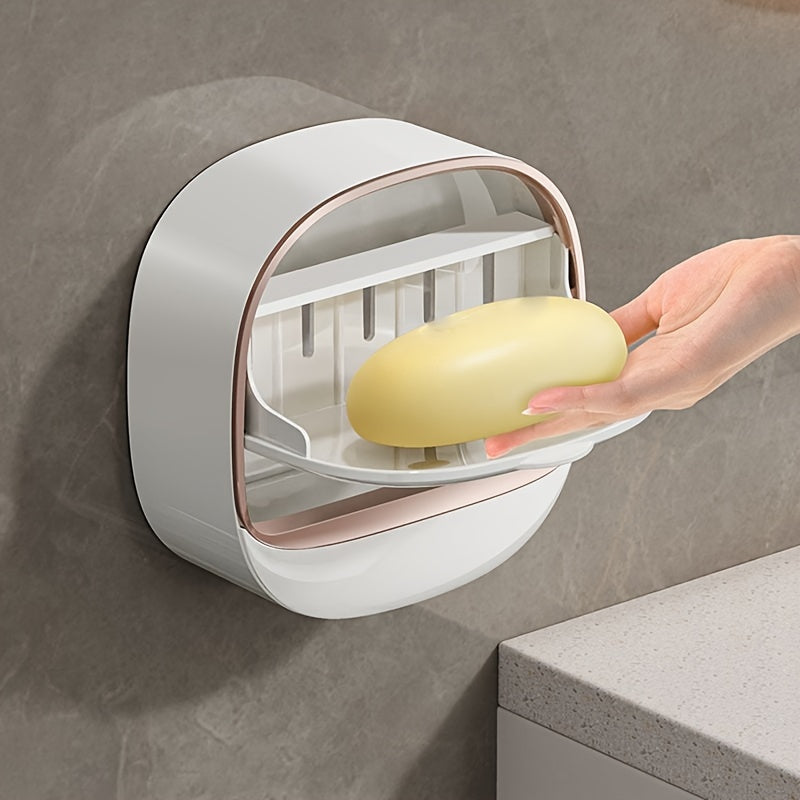 Wall Mounted Soap Holder With Lid And Drain Tray