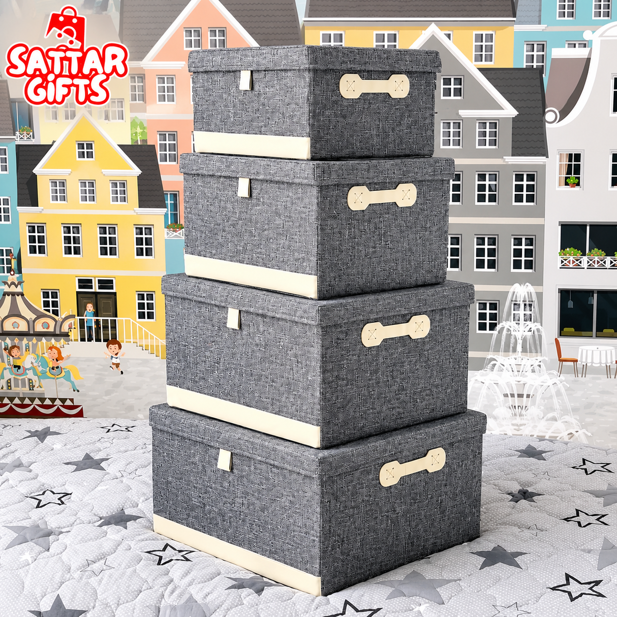 Luxury Foldable Fabric Storage Box with Lid