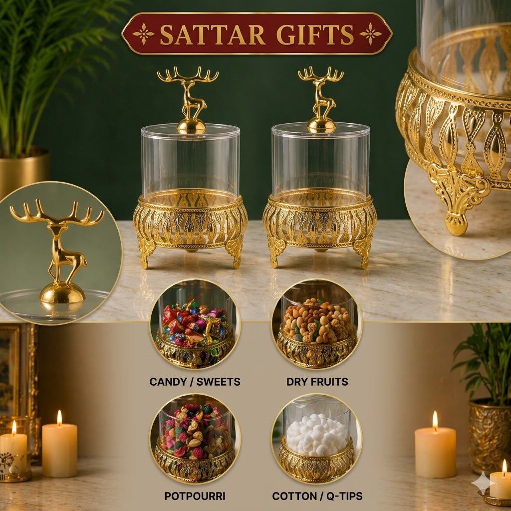 Luxury Crystal Storage Jar Set with Decorative Deer Lid – 3 Pcs Elegant Organizer