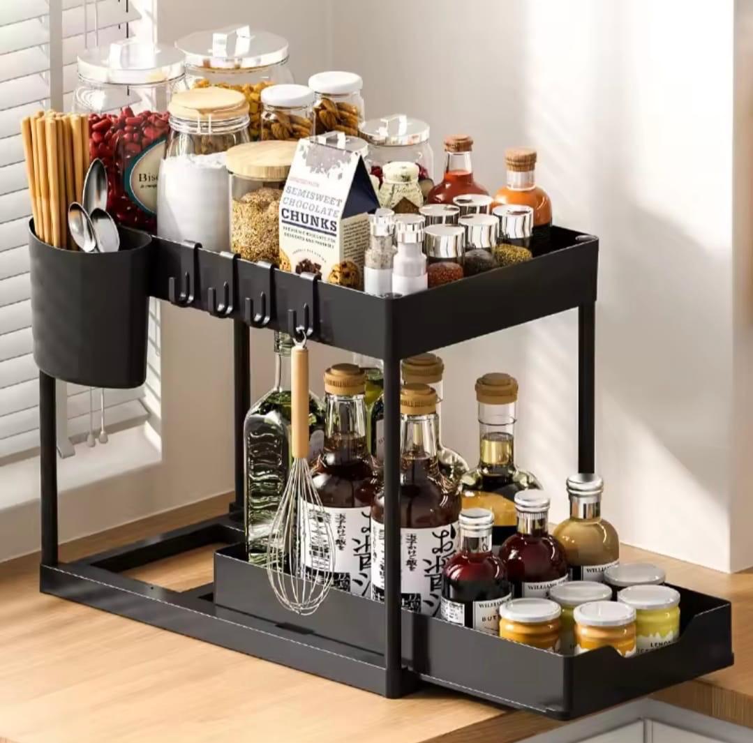 2 Layer Under the Sink Multi-purpose Moveable Storage Rack