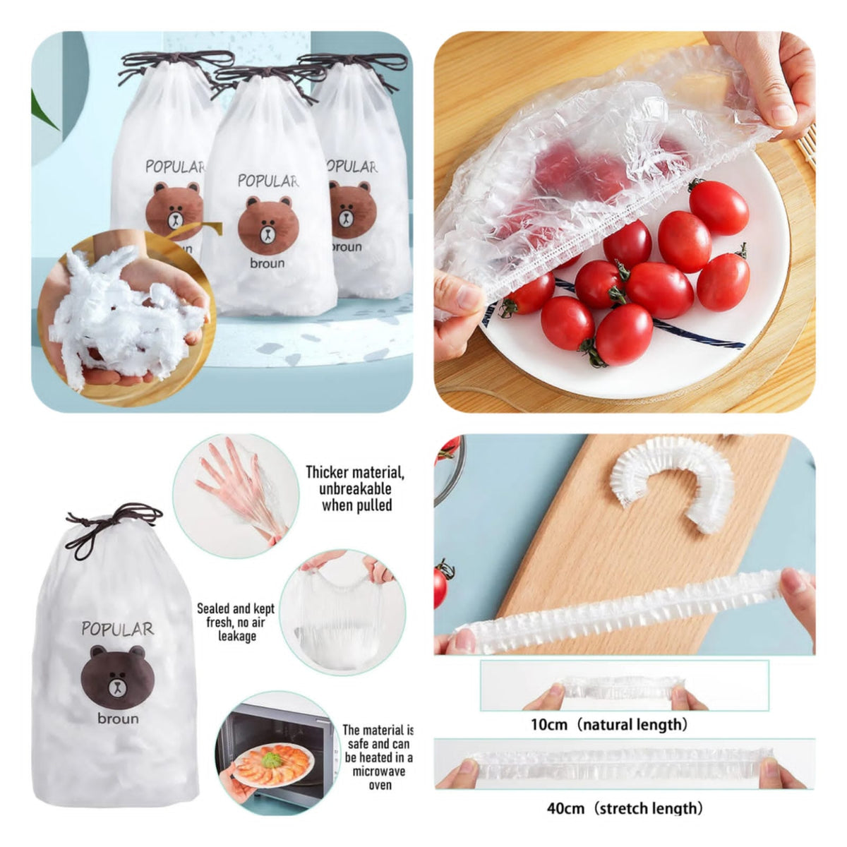 Plastic Food Cover Bags Bear Real Packing Pack of 100