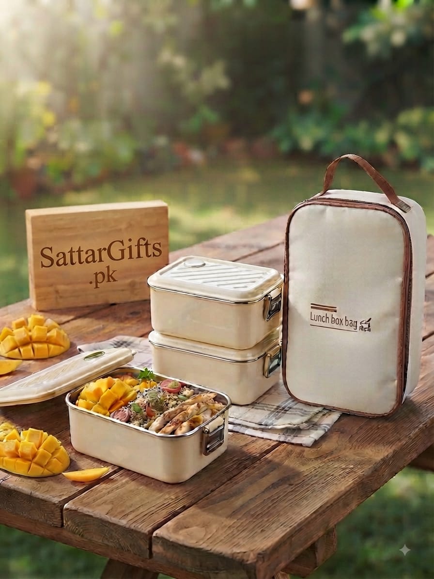 3in1 Portable Stainless Steel Lunch Box with Insulated Bag Rectangle
