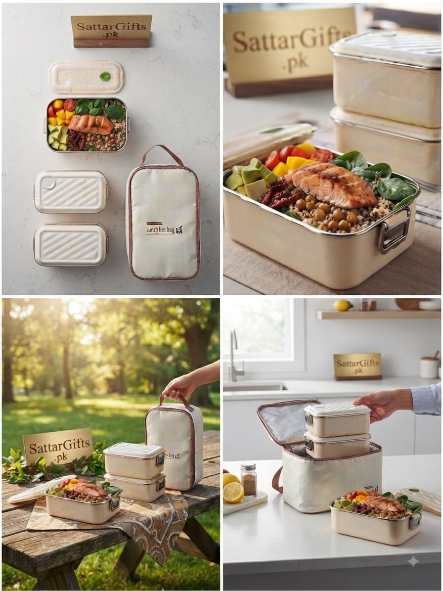 3in1 Portable Stainless Steel Lunch Box with Insulated Bag Rectangle