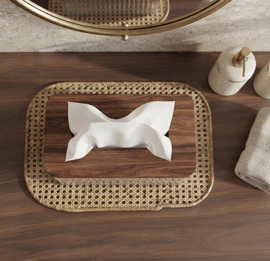 Luxury Fluted Glass Tissue Box with Wooden Lid
