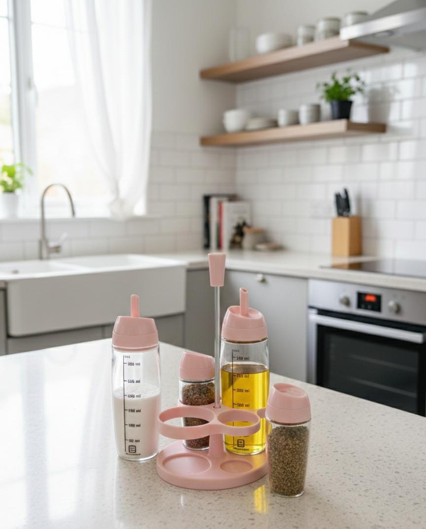 4pcs Oil and Vinegar Set with Stand