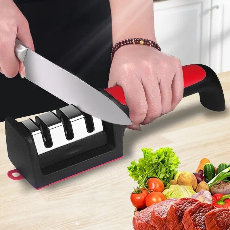 KITCHEN KNIFE SHARPENER 3 STAGE STEEL CERAMIC COATED KITCHEN SHARPENING TOOL HELPS REPAIR AND POLISH BLADES